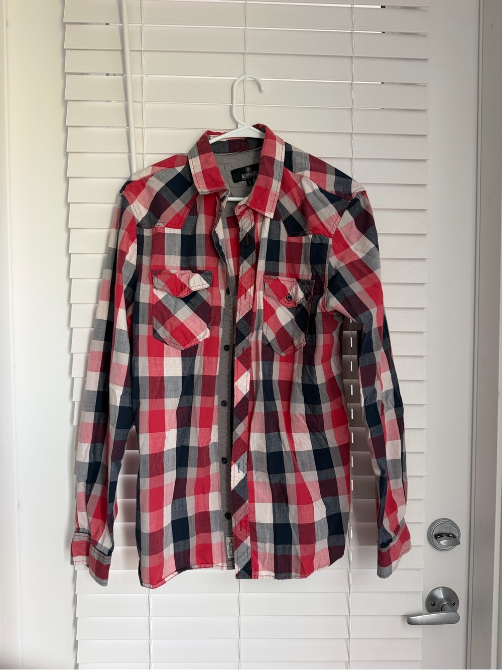 Men’s Buffalo David Bitton Red Navy White Plaid Button-Up Shirt